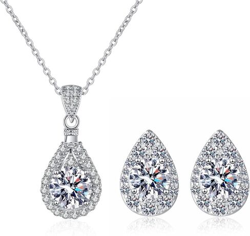 14K Gold 1/2/3/5ct D-Color VVS1 Pear-Shaped Diamond Necklace & Teardrop Stud Earrings Set Two-Piece Jewelry Set, Stylish for Women's Birthday Gifts in Saudi Arabia