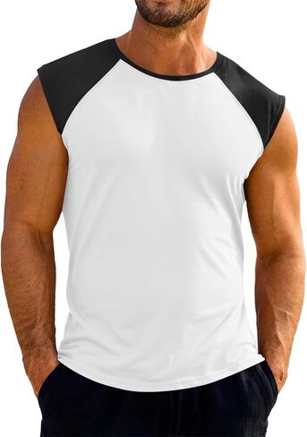 Runcati Mens Workout Tank Tops Sleeveless Muscle Gym T Shirts Baseball Cut Off Raglan Sleeve Color Block Tees in Saudi Arabia