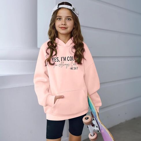 Yes I'M Cold Hoodies for Girls Always Cold Hoodie Kids Funny Graphic Hooded Sweatshirt Cute Preppy Pullover Tops in Saudi Arabia
