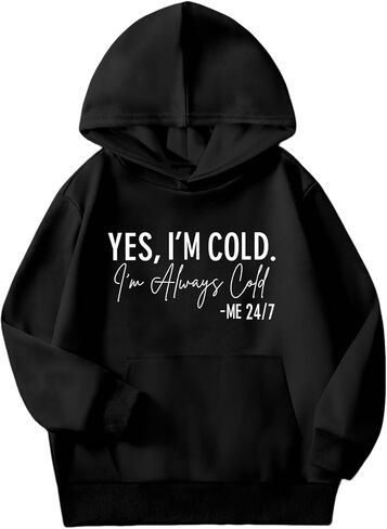 سترة بغطاء للرأس من Yes I'M Cold للفتيات دائمًا بقلنسوة باردة للأطفال برسومات مضحكة وسترة لطيفة بغطاء للرأس in Saudi Arabia