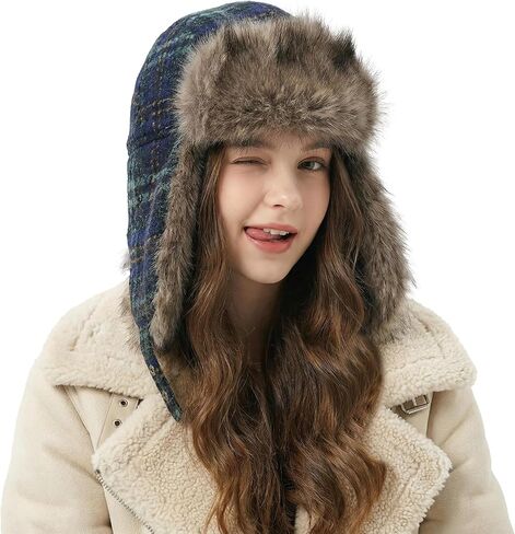 Winter Trapper Hat with Ear Flaps Cold Warm Russian Hat Faux Fur Trapper Hats Outdoor Hunting Cap for Men Women in Saudi Arabia