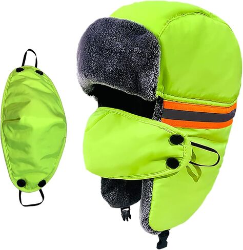 Winter Reflective Trapper Hat with Ear Flaps Face Mask Waterproof Windproof Warm Faux Fur Lined Russian Hunting Hat for Men in Saudi Arabia