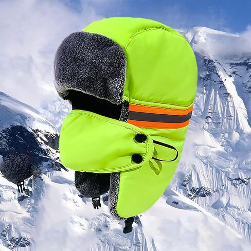 Winter Reflective Trapper Hat with Ear Flaps Face Mask Waterproof Windproof Warm Faux Fur Lined Russian Hunting Hat for Men in Saudi Arabia
