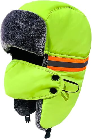 Winter Reflective Trapper Hat with Ear Flaps Face Mask Waterproof Windproof Warm Faux Fur Lined Russian Hunting Hat for Men in Saudi Arabia