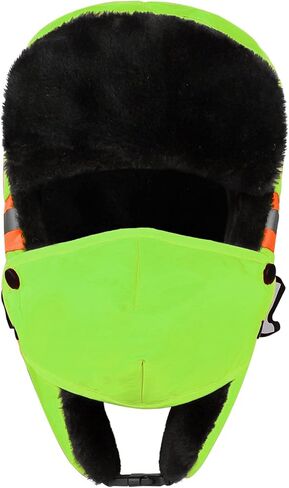 Winter Reflective Trapper Hat with Ear Flaps Face Mask Waterproof Windproof Warm Faux Fur Lined Russian Hunting Hat for Men in Saudi Arabia