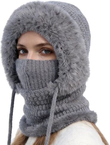 3 in 1 Beanie Hat for Women,3 in 1 Beanie Hat with Scarf and Mask,Cold Knitted Hats Wind Resistant Hooded Scarf in Saudi Arabia