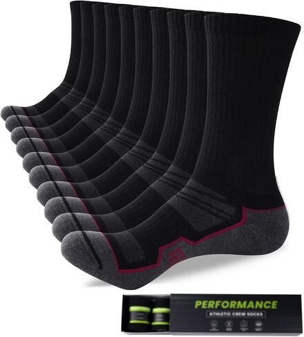 Men's Boot Work Crew Socks, 5 Pairs Cotton Thick Cushioned Moisture Wicking Athletic Socks for Hiking Running in Saudi Arabia