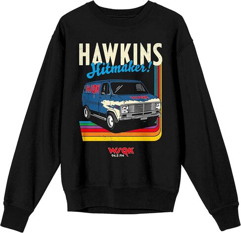 Bioworld Stranger Things Hawkins Hitmaker Adult Black Crew Neck Long Sleeve Sweatshirt in Saudi Arabia