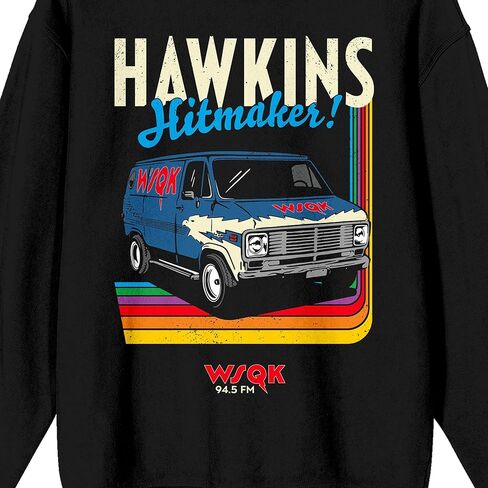 Bioworld Stranger Things Hawkins Hitmaker Adult Black Crew Neck Long Sleeve Sweatshirt in Saudi Arabia