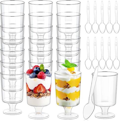 120 Pcs Dessert Cups with Spoons 60 Pcs 5 OZ Mini Clear Plastic Dessert Parfait Cup 60 Pc Spoons for Party Small Round Serving Goblet Wine Shot Disposable Fruit Ice Cream Mousse Pudding Appetizer Bowl in Saudi Arabia