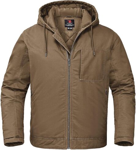 Rdruko Men's Winter Work Jackets Hooded Quilted Cotton Wram Coat Utility 4 Pockets Workwear in Saudi Arabia