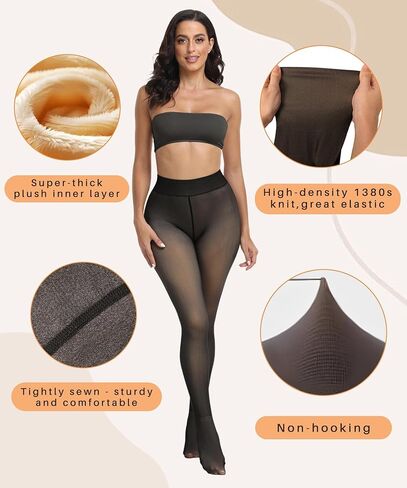 Fleece Lined Tights Women Leggings Thermal Pantyhose Fake Translucent Opaque High Waisted Winter Warm Sheer Tight in Saudi Arabia