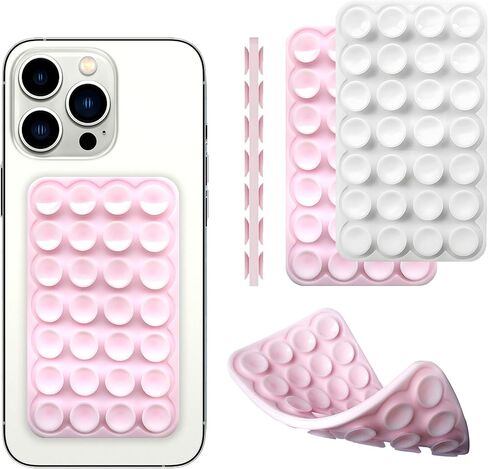 Silicone Double-Sided Suction Phone Grip Detachable Mount - Car Dashboard/Shower Phone Holder, Hands-Free For Selfies & Videos, TikTok/ASMR/Yoga - iphone & Android Compatible (3.74"x2.2", Baby Pink) in Saudi Arabia