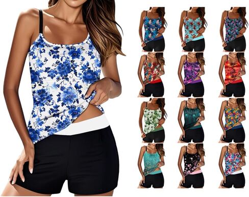 Womens Tankini Bathing Suit - Two Piece Tankini Swimsuits Floral Print Modest Swimsuit with High Waisted Bottom in Saudi Arabia
