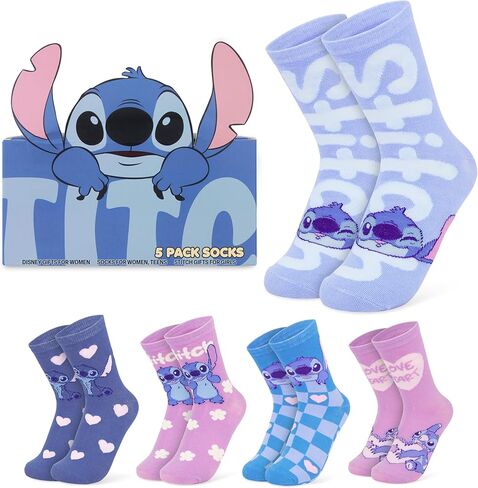 Disney Socks for Women, Teens, 5 Pack Soft Breathable Crew Character Socks for Lounging, Daily Wear, Funny Gifts for Women in Kuwait
