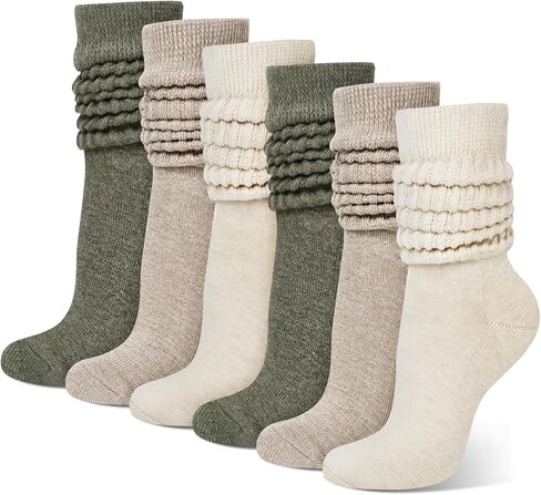 6 Pairs Slouch Socks for Women, 80s Retro Scrunch Socks, Soft Cotton Knit Mid Calf Trendy Crew Socks in Saudi Arabia
