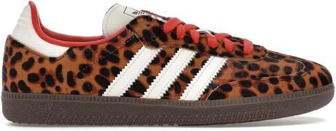 حذاء رياضي نسائي من adidas Originals Samba OG (أحمر ليوبارد أبيض، مقاس 10) in Kuwait