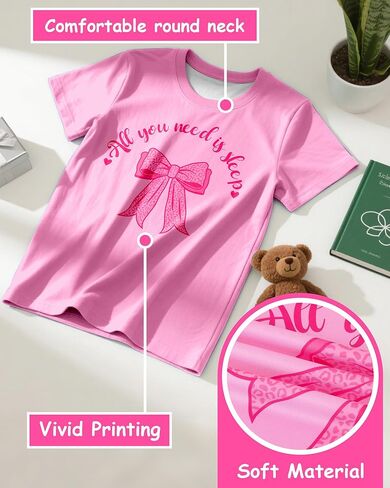 Nidoul Girls Pajamas Short Sleeve 2 Piece Summer Pjs Set Soft Cute Bow Sleepwear Jammies for Kids Size 7-14 in Saudi Arabia