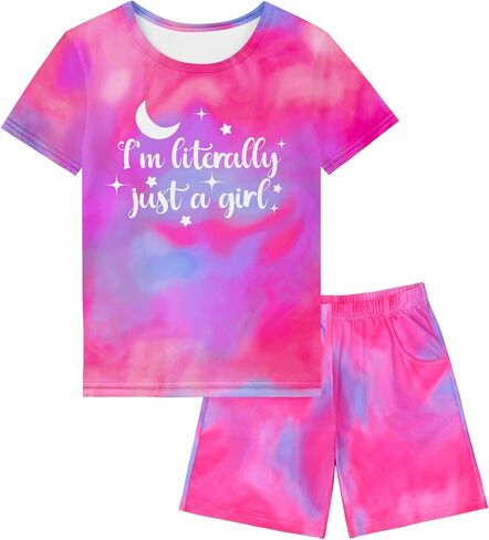 Nidoul Girls Pajamas Short Sleeve 2 Piece Summer Pjs Set Soft Cute Bow Sleepwear Jammies for Kids Size 7-14 in Saudi Arabia