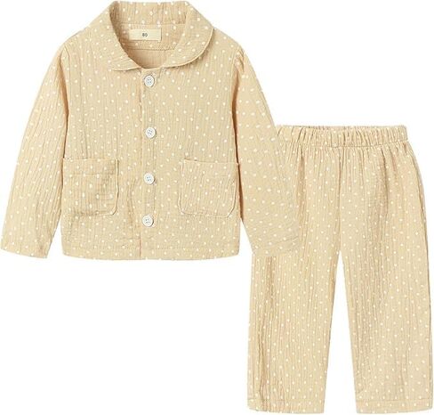 Mud Kingdom Girls Pajama Set with Pockets Cute Polka Dot Pjs Button Down Cotton Sleepwear Fall 12 Months- 6 Years in Saudi Arabia