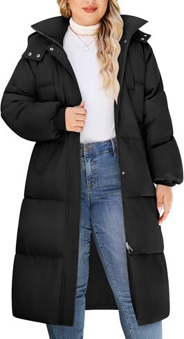 Yusongirl معطف شتوي طويل للنساء مقاس كبير بطول الركبة، غطاء محرك السيارة الدافئ، جاكيت بسحاب للطقس البارد، مقاوم للرياح مع بطانة من الصوف in Saudi Arabia