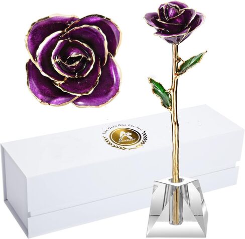 وردة ذهبية من AliveRose، هدية وردة حقيقية من الذهب عيار 24 قيراط لها، وردة جذعية طويلة مصنوعة من وردة ذهبية حقيقية للاحتفال بالذكرى السنوية لعيد الحب وعيد الأم (أزرق مخضر مع مزهرية كريستال) in Kuwait