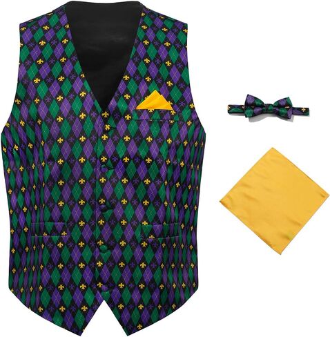 سترة ماردي غرا للرجال وربطة عنق للرجال، سترة بدلة كرنفال للرجال مع ربطة عنق ومجموعة مربعة للجيب، زي ماردي غرا in Kuwait
