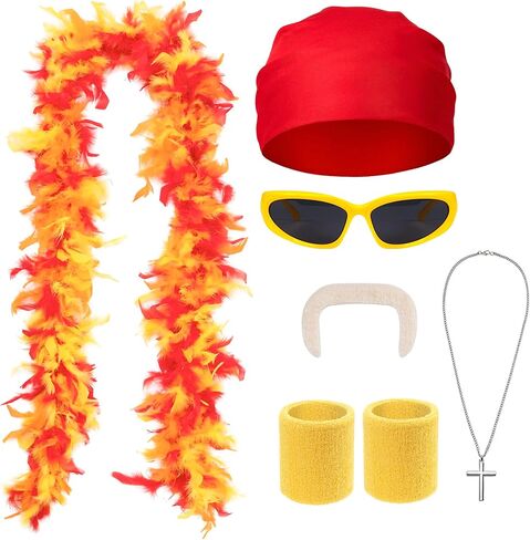 6PCS Halloween Wrestler Costume Accessories Adult Bandana Feather Boa Mustache Glasses Bracers Necklace Mens Cosplay in Saudi Arabia