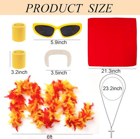 6PCS Halloween Wrestler Costume Accessories Adult Bandana Feather Boa Mustache Glasses Bracers Necklace Mens Cosplay in Saudi Arabia