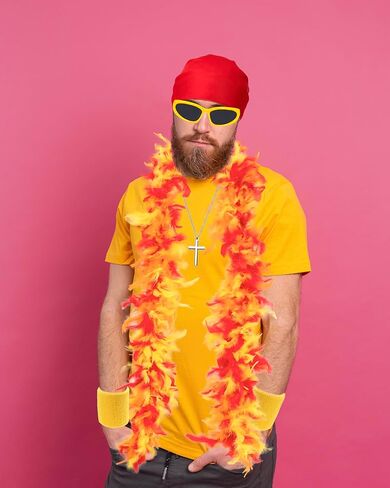 6PCS Halloween Wrestler Costume Accessories Adult Bandana Feather Boa Mustache Glasses Bracers Necklace Mens Cosplay in Saudi Arabia
