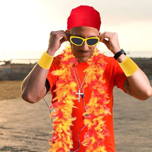 6PCS Halloween Wrestler Costume Accessories Adult Bandana Feather Boa Mustache Glasses Bracers Necklace Mens Cosplay in Saudi Arabia