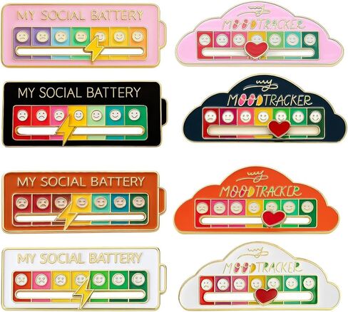 8 قطع من دبابيس البطارية الاجتماعية، دبوس منزلق للبطارية الاجتماعية، أشكال مربعة وسحابية في 4 ألوان، شارات مزاجية معبرة للارتداء اليومي in Kuwait