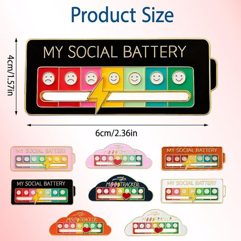 8 قطع من دبابيس البطارية الاجتماعية، دبوس منزلق للبطارية الاجتماعية، أشكال مربعة وسحابية في 4 ألوان، شارات مزاجية معبرة للارتداء اليومي in Kuwait