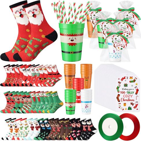 Newcotte 20 Pairs Christmas Fuzzy Cupcake Socks Gift for Women Men Fluffy Socks Bulk DIY Gift Xmas Winter Holiday in Saudi Arabia