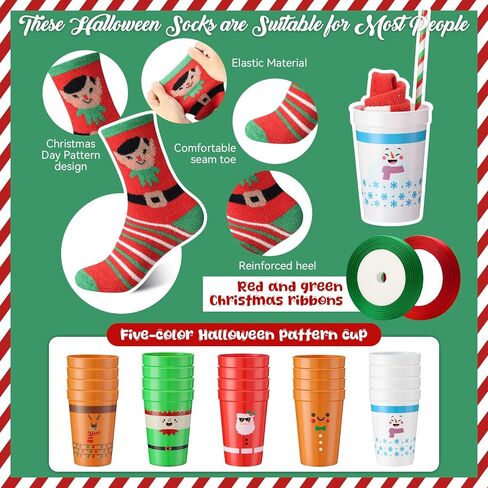 Newcotte 20 Pairs Christmas Fuzzy Cupcake Socks Gift for Women Men Fluffy Socks Bulk DIY Gift Xmas Winter Holiday in Saudi Arabia