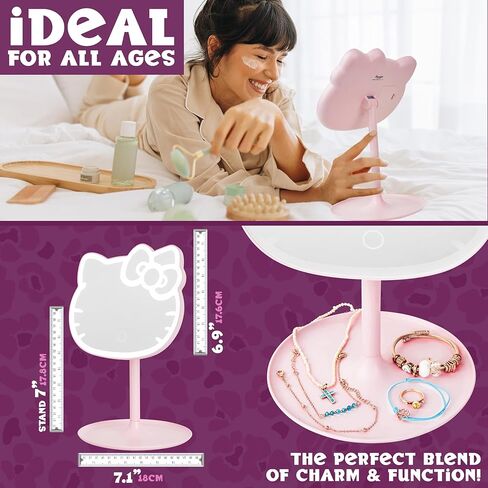Get Trend Hello Kitty Sanrio LED Vanity Mirror with Lights for Women, Teens, Light Up Makeup Mirror for Desk, Room Decor, Kawaii Gifts for Women (Pink/Hello Kitty) in Kuwait