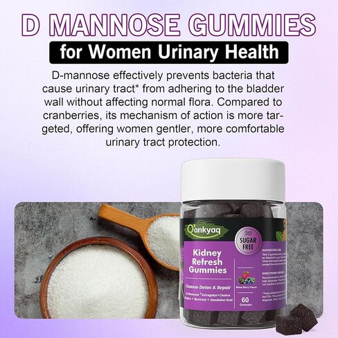 D mannose Gummies for Women, Kidney Cleanse Detox & Repair Gummies – Urinary Health & Kidney Stone* Support, Chewable D-mannose with Astragalus, Dandelion, Milk Thistle – Vegan, Sugar-Free, 60 cts in Saudi Arabia
