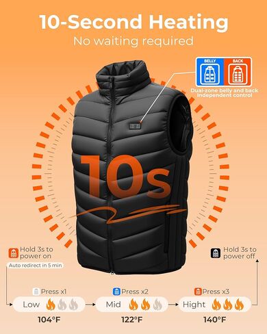 Puffer Classic Heated Vest for Men Women, 3 Heating Levels 12 Heating Zones, USB Electric Heated Vest for Outdoor Motorcycle Camping Fishing Skiing Cycling Hunting Golf, Size XL (Not Included Battery) in Saudi Arabia