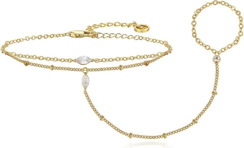Cicy Bell Hand Chain 18k Gold Plated Bracelet for Women Trendy Teardrop Cubic Zirconia Adjustable Finger Ring Slave Dainty Bracelets Jewelry Gifts in Saudi Arabia
