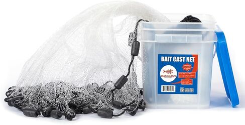 BASSDASH American Saltwater Fishing Cast Net 3/8 1/4-Inch Mesh 4ft 6ft 8ft Radius, 1-Pound Per Foot, for Bait Fish with Utility Bucket Casting in Saudi Arabia