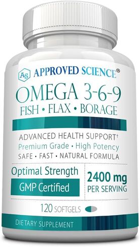 Approved Science Omega 3-6-9-2400mg Daily Blend of Fish, Flaxseed, and Borage Oils with Vitamin E - Wellness Support - Non-GMO, Mercury-Free - 120 Softgels - 2 Month Supply in Saudi Arabia