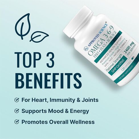 Approved Science Omega 3-6-9-2400mg Daily Blend of Fish, Flaxseed, and Borage Oils with Vitamin E - Wellness Support - Non-GMO, Mercury-Free - 120 Softgels - 2 Month Supply in Saudi Arabia