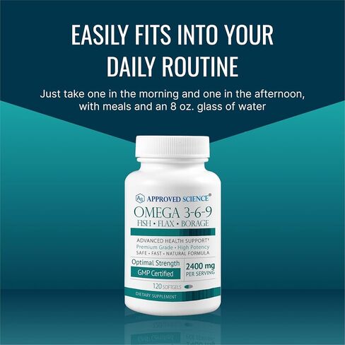 Approved Science Omega 3-6-9-2400mg Daily Blend of Fish, Flaxseed, and Borage Oils with Vitamin E - Wellness Support - Non-GMO, Mercury-Free - 120 Softgels - 2 Month Supply in Saudi Arabia