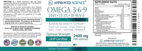 Approved Science Omega 3-6-9-2400mg Daily Blend of Fish, Flaxseed, and Borage Oils with Vitamin E - Wellness Support - Non-GMO, Mercury-Free - 120 Softgels - 2 Month Supply in Saudi Arabia