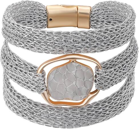 Gold Bracelet for Women Multi Chain Mesh Bracelet Wisted Orb Circle Disc Mesh Wrap bracelet for Women Statement Jewelry in Saudi Arabia