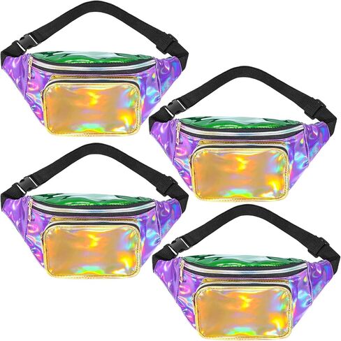 4 Pcs 4th of July Holographic Fanny Pack Patriotic Adjustable Waist Bag for Independence Day Accessories(Yellow Purple Green) in Kuwait