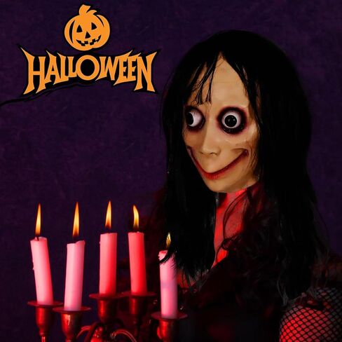 Long Hair MOMO Mask for Women, Scary Role Paly Face Masks with Long Wig for Cosplay Decor Party Props in Saudi Arabia
