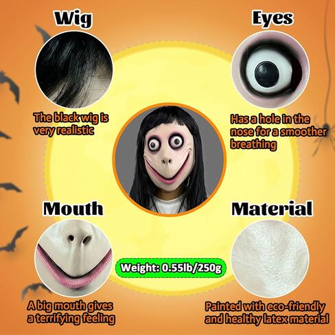 Long Hair MOMO Mask for Women, Scary Role Paly Face Masks with Long Wig for Cosplay Decor Party Props in Saudi Arabia