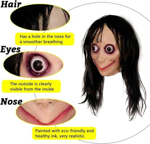 Long Hair MOMO Mask for Women, Scary Role Paly Face Masks with Long Wig for Cosplay Decor Party Props in Saudi Arabia
