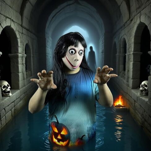 Long Hair MOMO Mask for Women, Scary Role Paly Face Masks with Long Wig for Cosplay Decor Party Props in Saudi Arabia